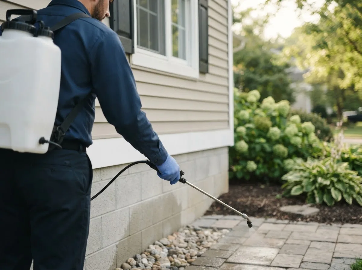 Pest control technician inspecting a home in Purling, NY